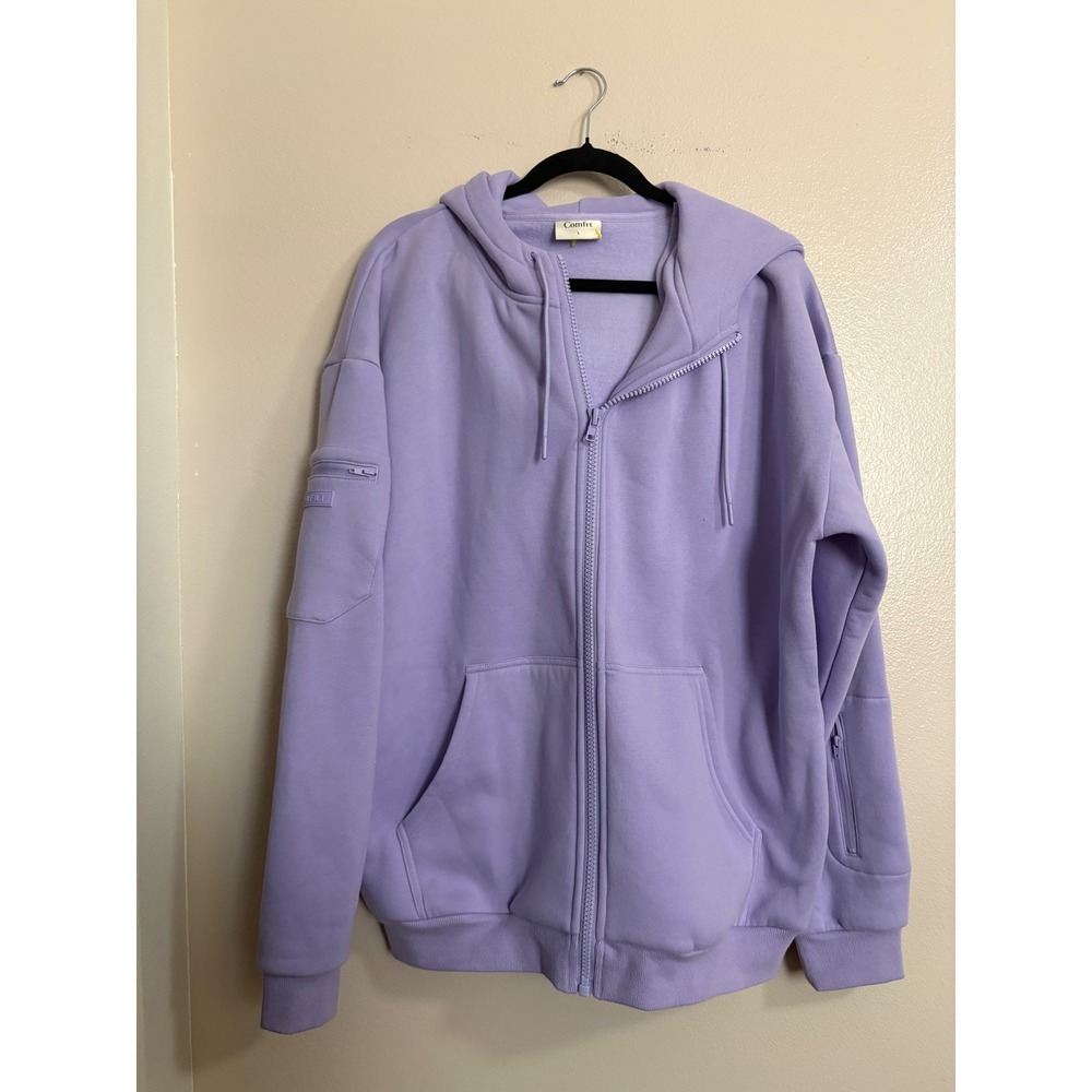 Comfrt Everyday Zip Up Hoodie Lavender Purple Oversized Fleece Sweatshirt Large